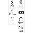 Set 3 burghie HSS pentru metal 13 mm Yato YT-4458 2