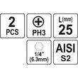 Biti 1/4 ph3x25 mm 2buc Yato YT-77873 2