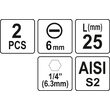 Biți 1/4 25mm cu 6mm, 2buc Yato YT-77893 2