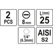 Biți 1/4 25mm cu 8mm, 2buc Yato YT-77894 2