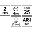 Biți 1/4 25mm cu 4mm, 2buc Yato YT-77891 2