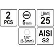 Biți 1/4 25mm cu 5mm, 2buc Yato YT-77892 2