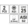 Biti 1/4 PZ 1x25 mm 2buc Yato YT-77880 2