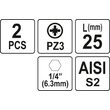 Biti 1/4 PZ 3x25 mm 2buc Yato YT-77882 2