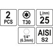 Biți 1/4 25mm torx T30, 2buc Yato YT-77907 2