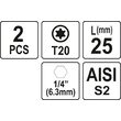 Biți 1/4 25mm torx T20, 2buc Yato YT-77904 2