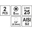 Biți 1/4 25mm hex H8, 2buc Yato YT-77924 2