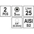 Biți 1/4 25mm hex H5, 2buc Yato YT-77922 2