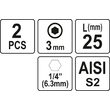 Biți 1/4 25mm hex H4, 2buc Yato YT-77921 2