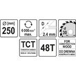 Disc circular lemn, 250 x 30 x 2.4 mm, 48 dinți Yato YT-60484 2