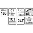 Disc circular lemn, 160 x 20 x 2.2 mm, 24 Yato YT-60480 2