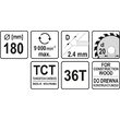 Disc circular lemn, 180 x 20 x 2.4 mm, 36 dinți Yato YT-60482 2