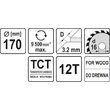 Disc circular pentru lemn 170X12TX16 mm Yato YT-60582 2