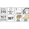Disc circular pentru lemn 315X96TX30 mm Yato YT-60795 2