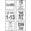 Set 25 burghie pentru metal 1 - 13 mm HSS - cobalt Yato YT-41605 2