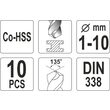 Set 10 burghie pentru metal 1 - 10 mm HSS - cobalt Yato YT-41603 2