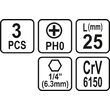 Set 3 biti 1/4 PH 0x25mm Sthor 65451 2