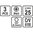 Set 3 biti 1/4 PH 1x25mm Sthor 65452 2