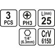 Set 3 biti 1/4 PH 3x25mm Sthor 65454 2