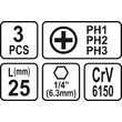 Set 3 biti 1/4 PH 1,ph2,ph3 25mm Sthor 65461 2