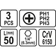 Set 3 biti 1/4 PH 1, PH 2, PH 3 50mm Sthor 65462 2