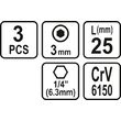 Set 3 biti 1/4 h3 x 25mm Sthor 65501 2