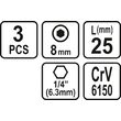Set 3 biti 1/4 h8 x 25mm Sthor 65505 2