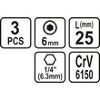 Set 3 biti 1/4 h6 x 25mm Sthor 65504 2