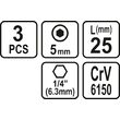 Set 3 biti 1/4 h5 x 25mm Sthor 65503 2