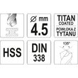 Burghiu metal HSS-TiN 4,5 mm, Yato YT-44643 2