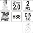 Burghiu metal HSS-TiN 2 mm - 2BUC, Yato YT-44632 2