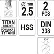 Burghiu metal HSS-TiN 2,5 mm - 2 BUC, Yato YT-44633 2