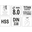 Burghiu metal HSS-TiN 8 mm, Yato YT-44658 2