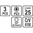 Set 3 biti 1/4 PZ 3x25mm Sthor 65472 2