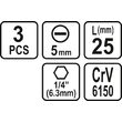 Set 3 biti 1/4 5x25mm Sthor 65481 2