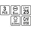 Set 3 biti 1/4 6x25mm Sthor 65482 2
