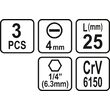 Set 3 biti 1/4 4x25mm Sthor 65480 2