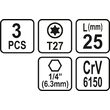 Set 3 biti torx 1/4 t25x25mm Sthor 65496 2