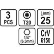 Set 3 biti torx 1/4 t20x25mm Sthor 65494 2