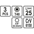 Set 3 biti torx 1/4 t40x25mm Sthor 65498 2