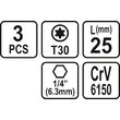 Set 3 biti torx 1/4 t30x25mm Sthor 65497 2