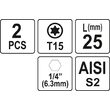 Biți 1/4 25mm torx T15, 2buc Yato YT-77903 1