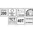 Disc circular lemn 200 x 30 x 3.2 mm cu 40 dinti Yato YT-60652 1