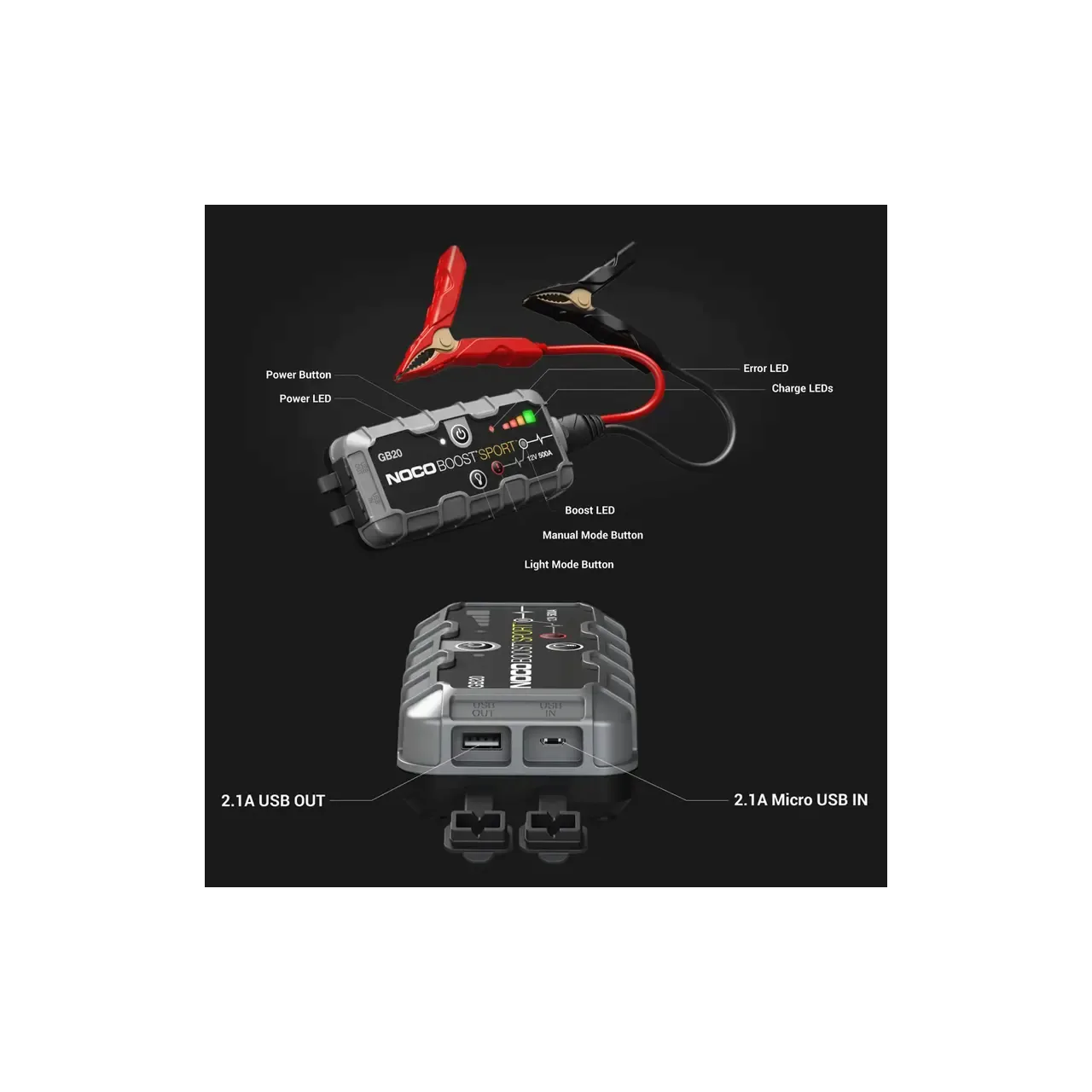 NocoGenius booster + robot de pornire 500A 12V litiu GB20 (1/6) 4