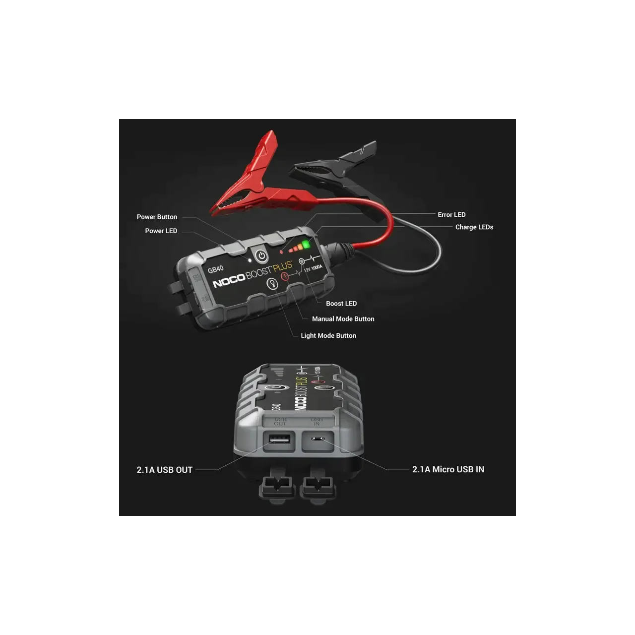 NocoGenius booster + robot de pornire 1000A 12V litiu GB40 (1/6) 6