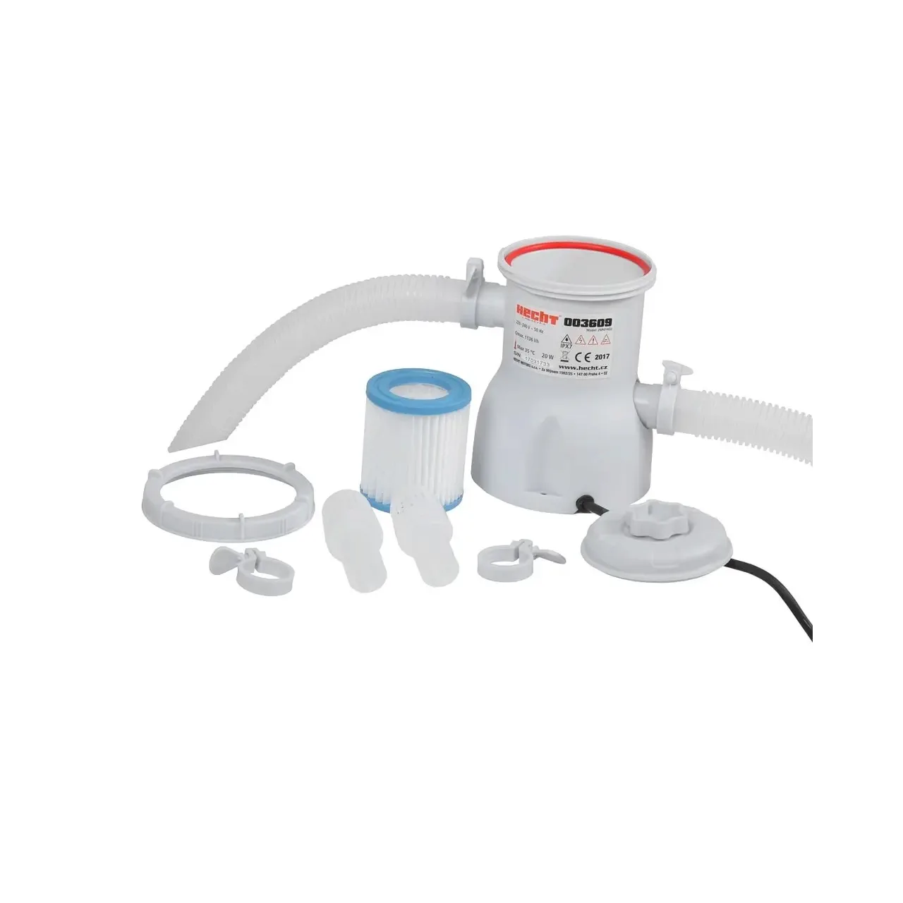Filtru pentru piscina HECHT 003609, alimentare 230 V, debit de apa 1.2 mc/h, kit de montare complet, culoare alb 1