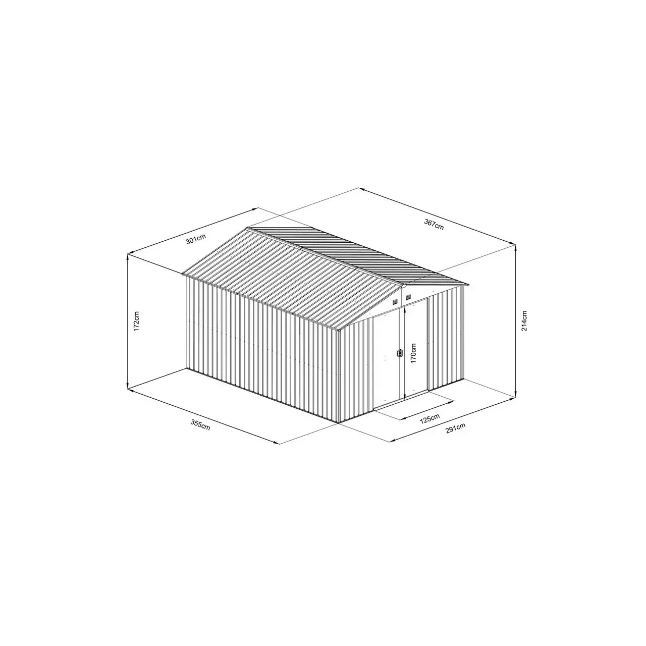 Magazie de gradina pentru depozitare HECHT 12x10 PLUS, cadru si pereti metalici, dimensiuni 355 x 291 x 214 cm l*l*h 1