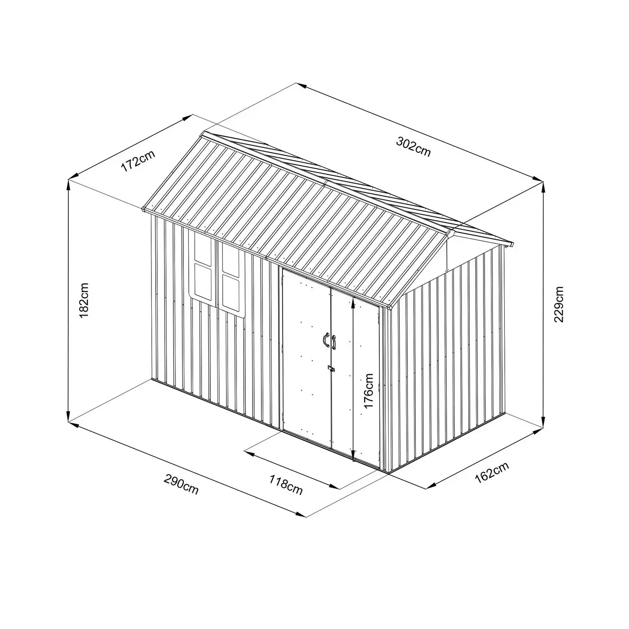 Magazie de gradina pentru depozitare HECHT 6x10 NORD, cadru si baza metalica, prevazuta cu geam, dimensiuni 172 x 302 x 222 cm 4
