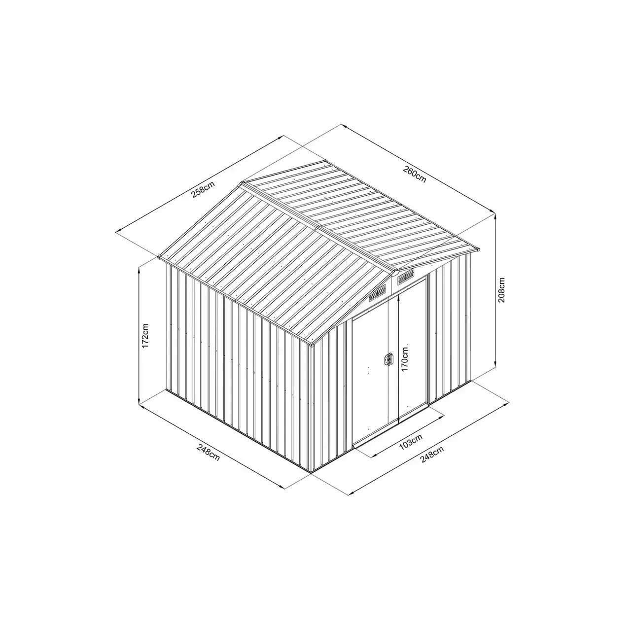 Magazie de gradina pentru depozitare HECHT 8x8 PLUS, cadru si baza metalica, dimensiuni 259 x 257 x 212 cm 2