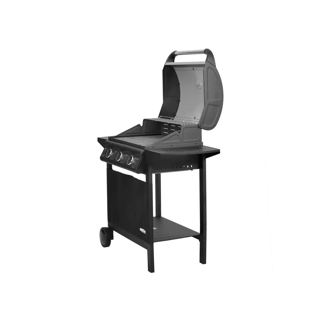 Gratar pe gaz cu 3 arzatoare HECHT Contact 3, 10.5 kW, suprafata gatit 62 x 42 cm, gratar din fonta, cu termometru, roti pentru transport 1